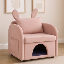 GOODSILO - Pet-Friendly Bunny-Ear Armchair with Hidden Pet Compartment and Scratch-Resistant Upholstery for Cats and Small Dogs - Pink
