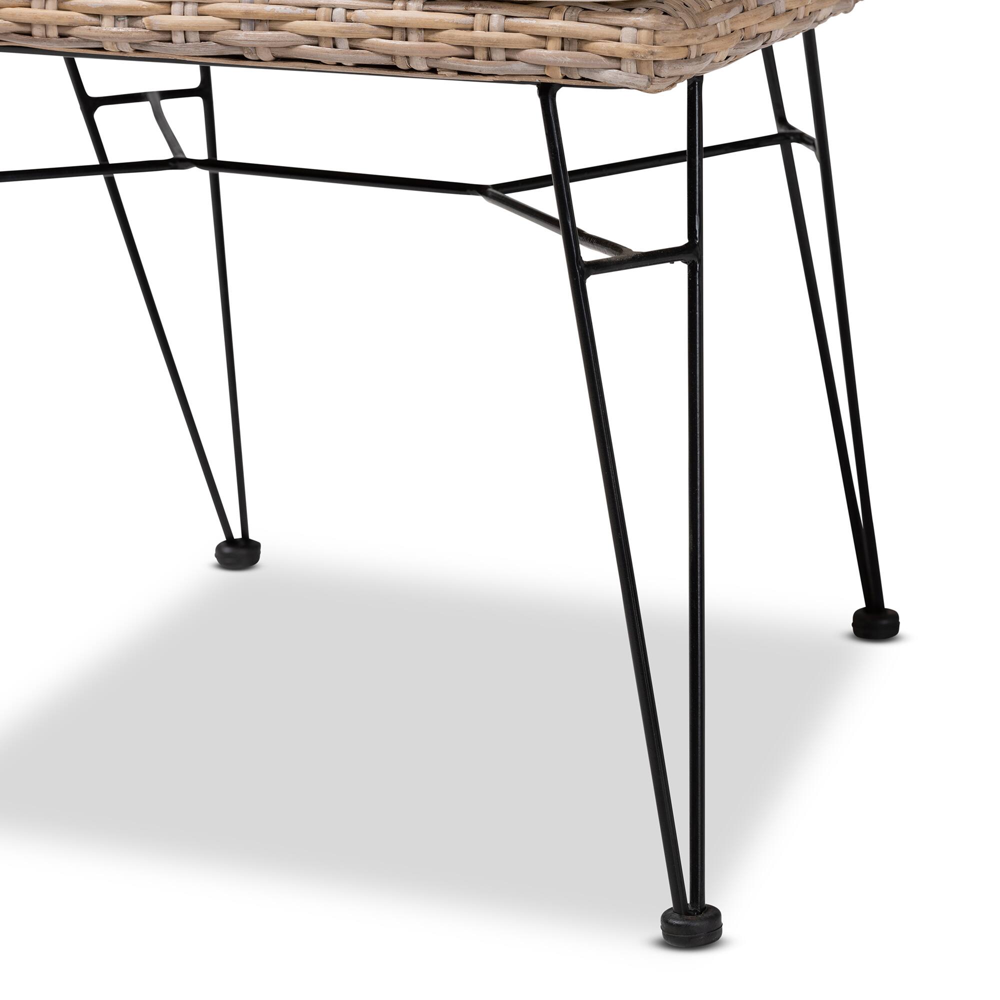 Alt View 1. bali & pari - Nafaro Modern Bohemian Natural Rattan Metal Dining Chair with Cushion 2-Piece Set - Greywashed/Black/White.