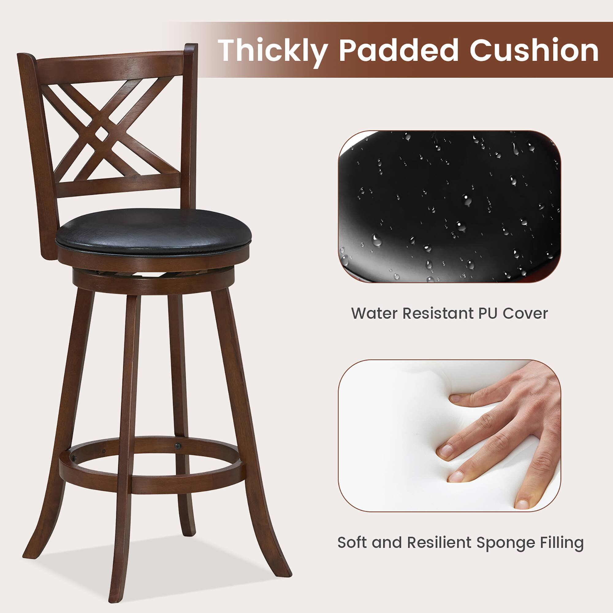 Thickly Padded Cushion, Water Resistant PU Cover, Soft and Resilient Sponge Filling