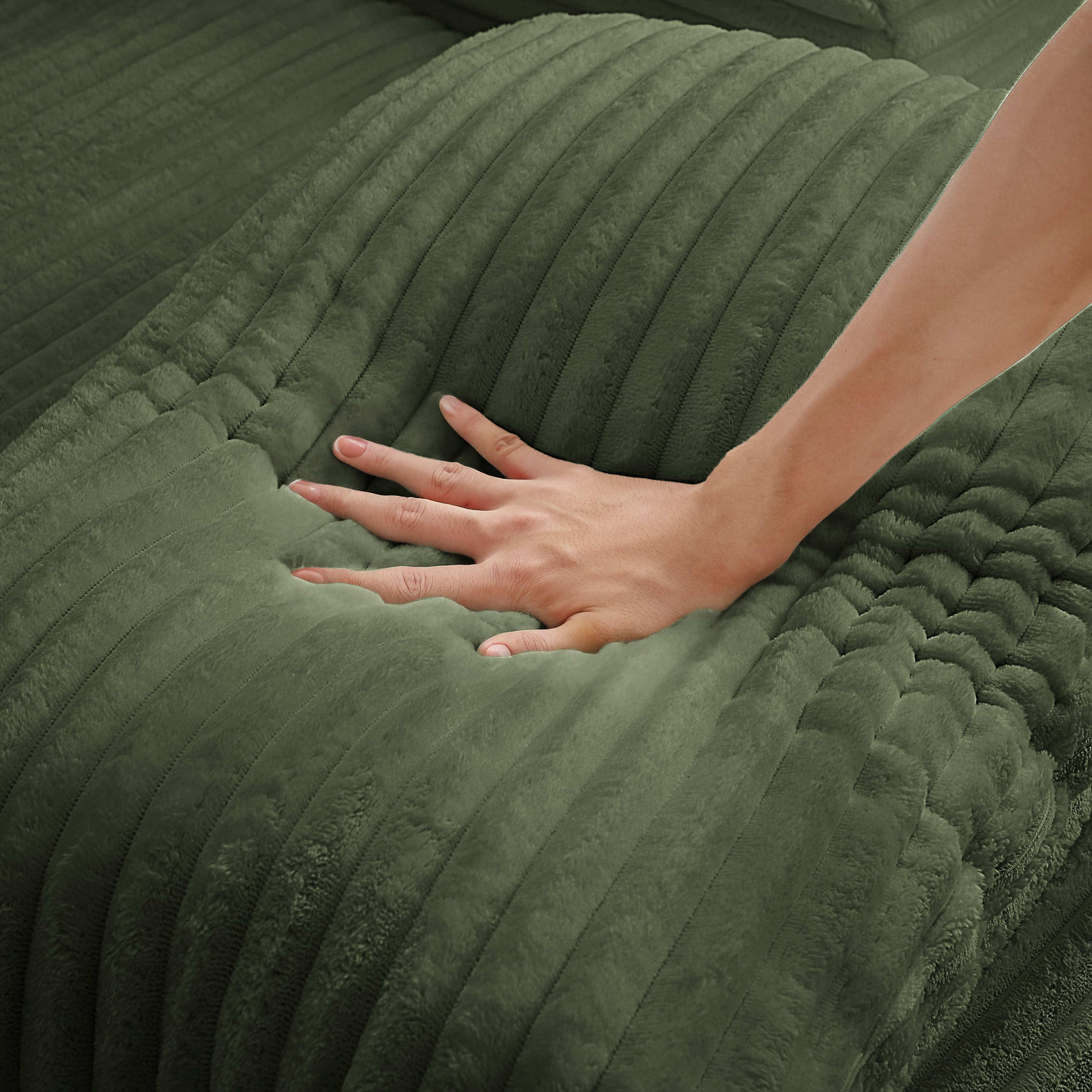 Alt View 4. Aukfa - Corduroy Sleeper Sofa & Lounge Chair - No Assembly, Deep Seat, Armrests, 2 Pillows | Upholstered Chaise, Indoor Comfort - Light Green.