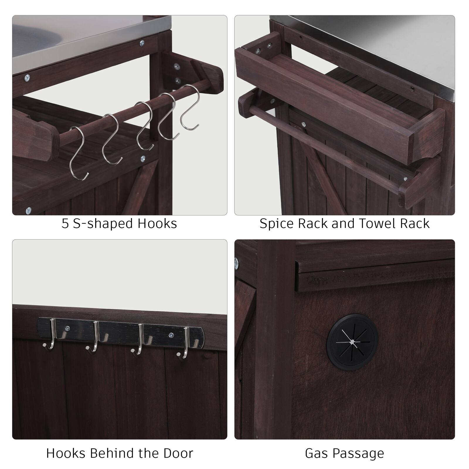5 S-shaped Hooks  
Spice Rack and Towel Rack  
Hooks Behind the Door  
Gas Passage