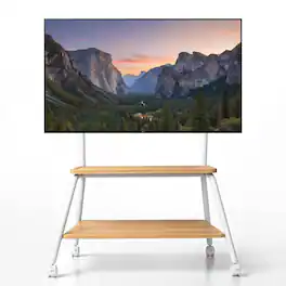 Winado - Rolling TV Stand for 42–75 Inch TVs, Swivel Floor TV Stand w/Dual-Shelf, Max VESA 450x400mm Height Adjustable - White & Light Oak