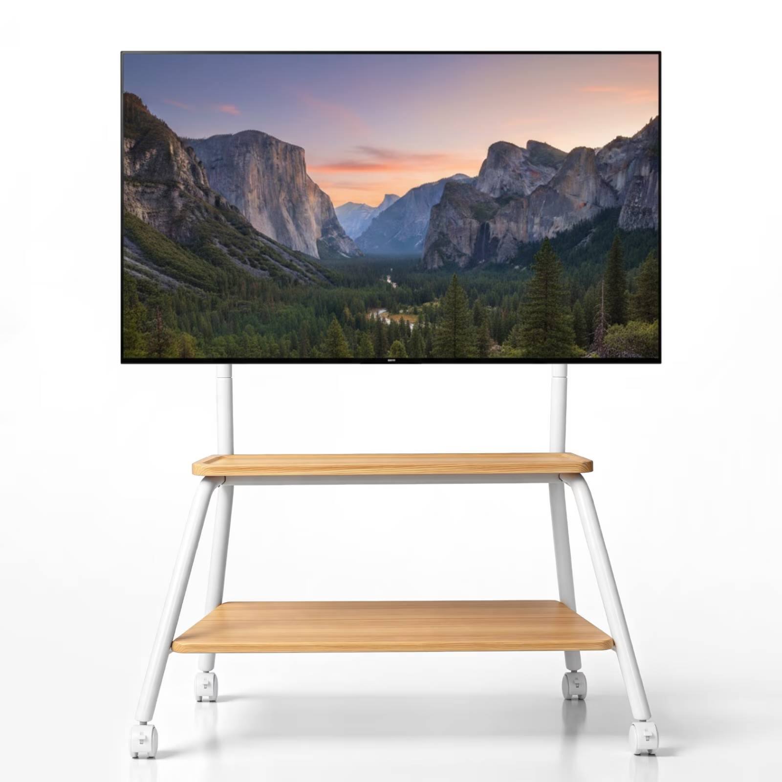 Front. Winado - Rolling TV Stand for 42–75 Inch TVs, Swivel Floor TV Stand w/Dual-Shelf, Max VESA 450x400mm Height Adjustable - White & Light Oak.
