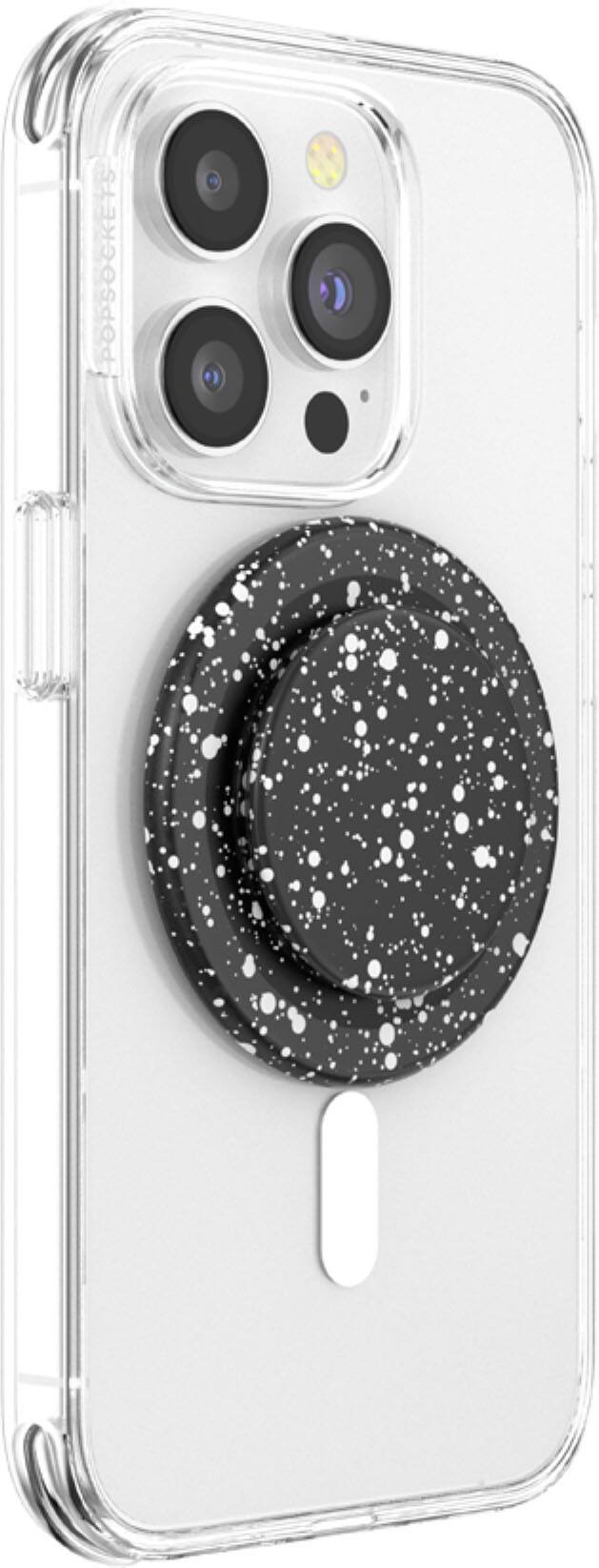 Angle. PopSockets - MagSafe PopGrip Universal Magnetic Grip & Stand with Adapter Ring for Cell Phones - Alum Black Speckle.