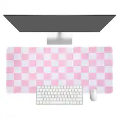 Front. Unique Bargains - Checkered Desk Mat, 23.6x11.8 Inch Mouse Pad, Non-Slip Rubber, Stitched Edges, Soft, for Computer/Laptop - Pink/White.