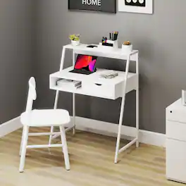 Anysun - 31.5" Computer Desk with Drawer & Storage Shelves, Space-Saving Home Office Desk for Small Spaces - White