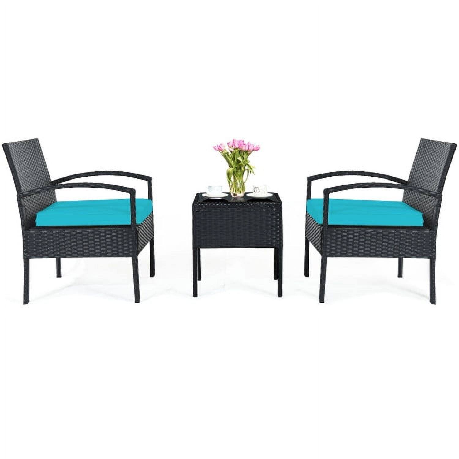Alt View 2. Kadyn - 3 Pc Patio Conversation Bistro Set with Seat Cushions-Turquoise Outdoor Rattan Patio Conversation Set with Side Table... - Blue.