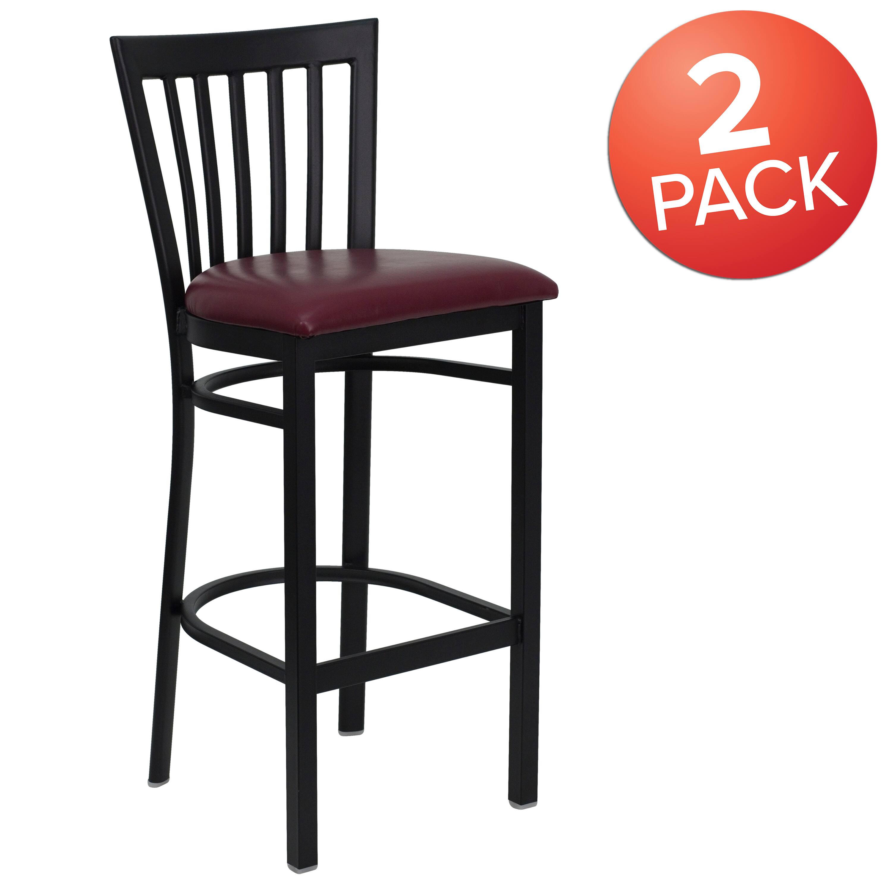 Alt View 1. Emma + Oliver - 2 Pack School House Back Metal Restaurant Barstool - Burgundy Vinyl Seat/Black Metal Frame.