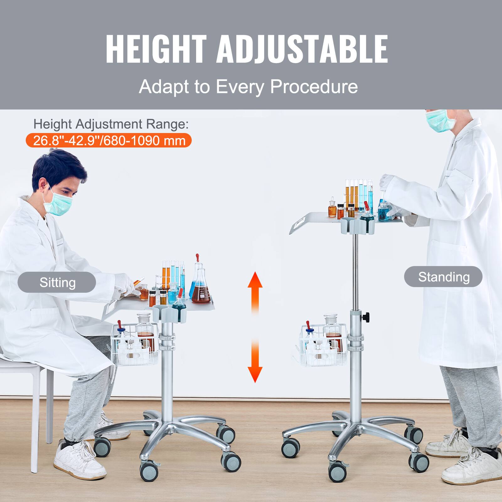 HEIGHT ADJUSTABLE
Adapt to Every Procedure
Height Adjustment Range: 26.8"-42.9"/680-1090 mm
Sitting Standing