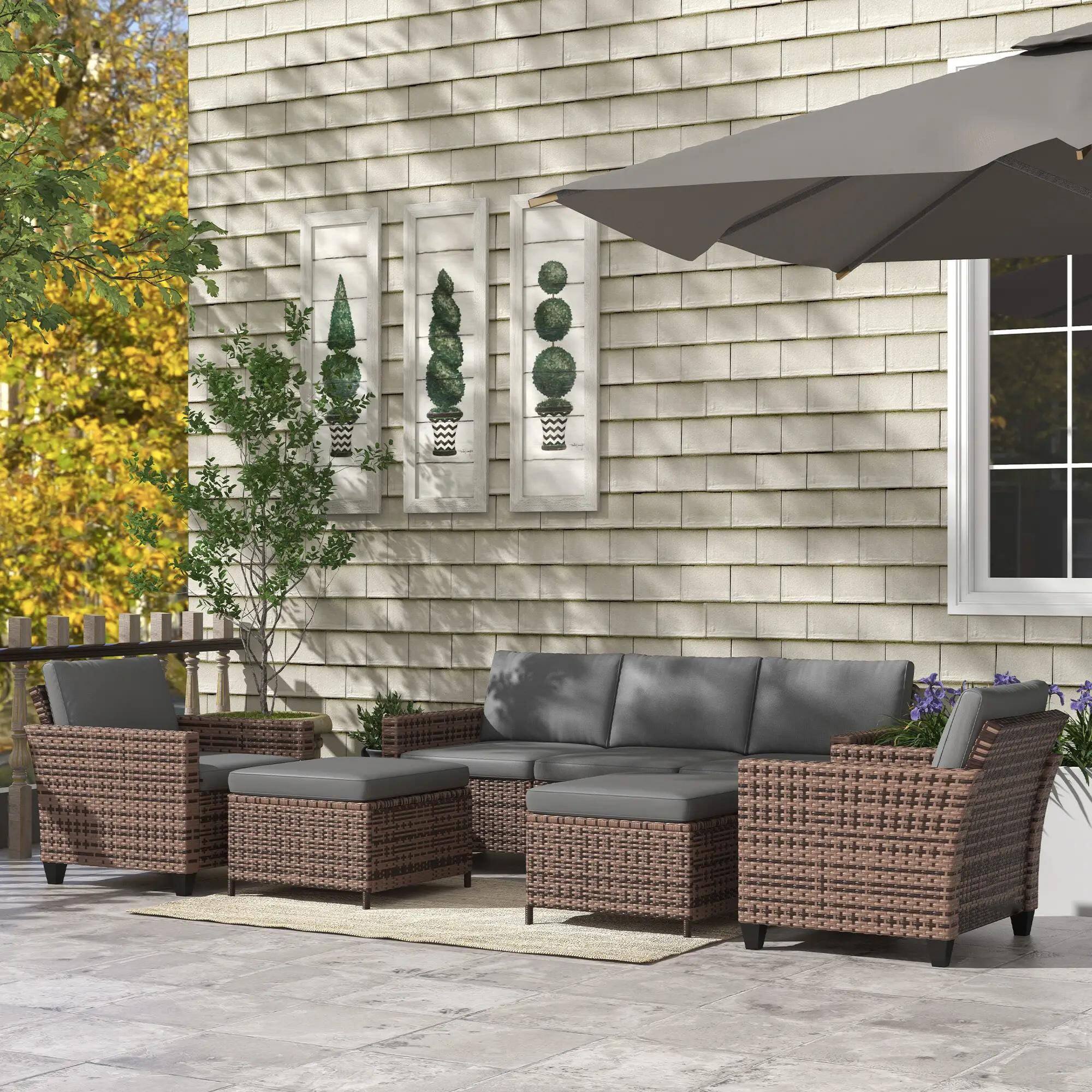 Left. Resenkos - Resenkos 7 seats rattan patio furniture set, Outdoor Sectional Furniture, PE Rattan, Mixed-brown - Mixed-brown.