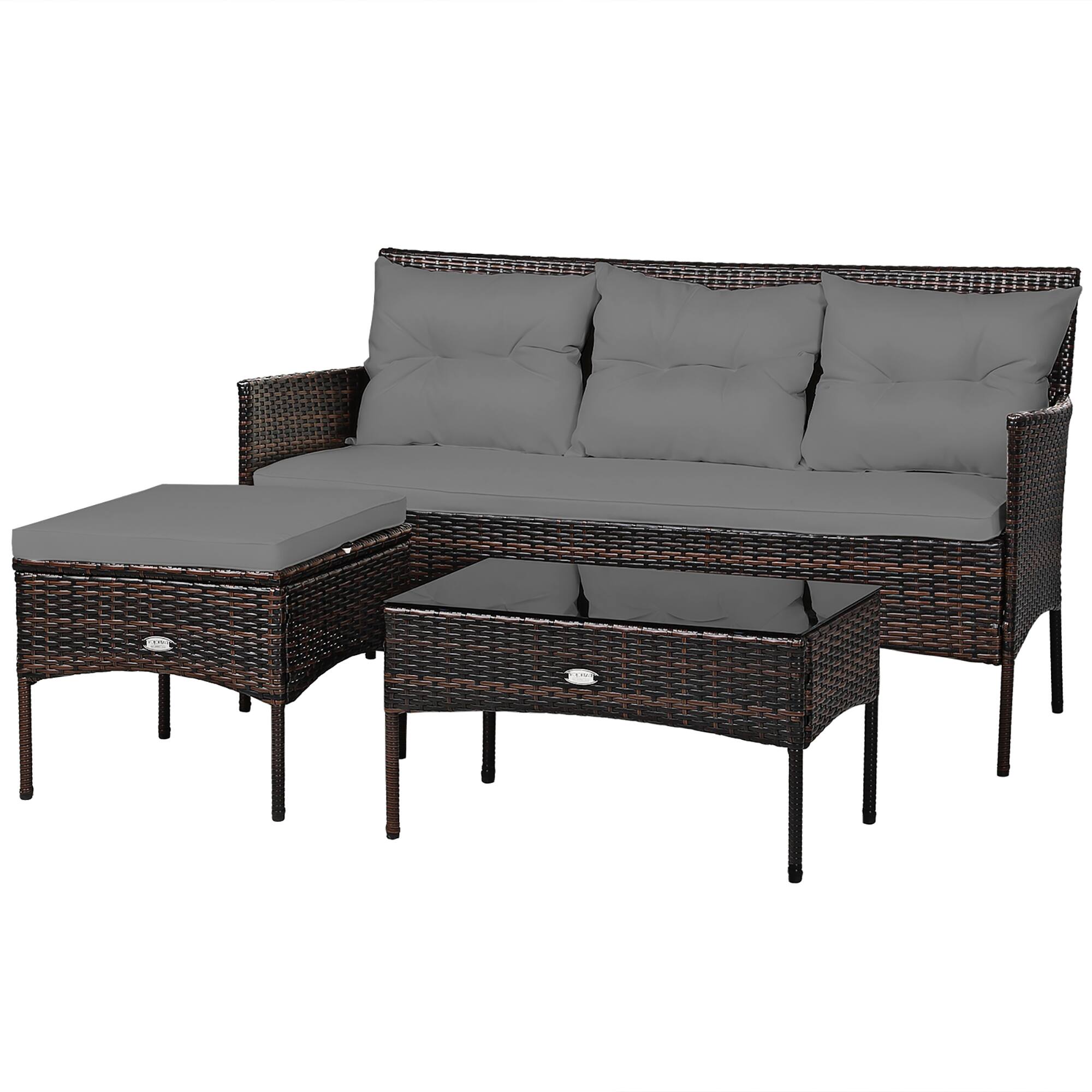 Alt View 1. Gymax - Gymax 3PCS Patio Rattan Sectional Conversation Furniture Set w/ Grey Cushions - Grey.