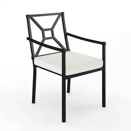 Front. Martha Stewart - Lily Pond All-Weather Steel Frame Stackable Patio Armchair with Cushion - Cream Cushions/Black Frame.