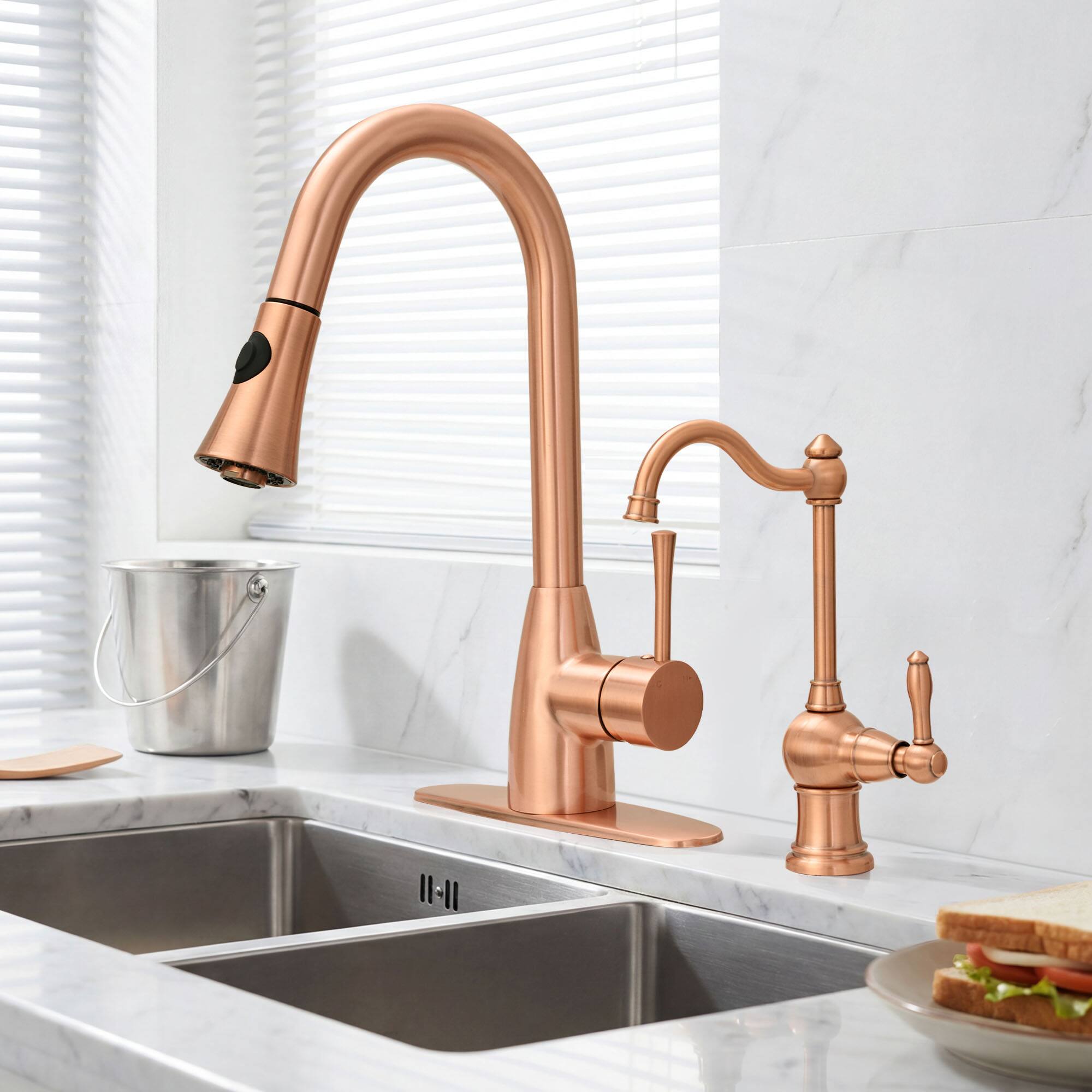Alt View 7. Akicon - Akicon Solid Brass One-Handle 360° Swivel Lead-Free Kitchen Water Filter Faucet in Copper - Copper.
