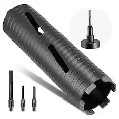 Front. VEVOR - Core Drill Bit, 3 inch Diameter, 9-1/2 inch Drilling Depth, 5/8-11 Internal Thread, Diamond Dry Coring Bit - Black.