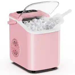 Bestier - Portable Ice Makers Countertop, 9 Cubes in 6 Mins, with Basket & Spoon, 2 Ice Sizes - Pink