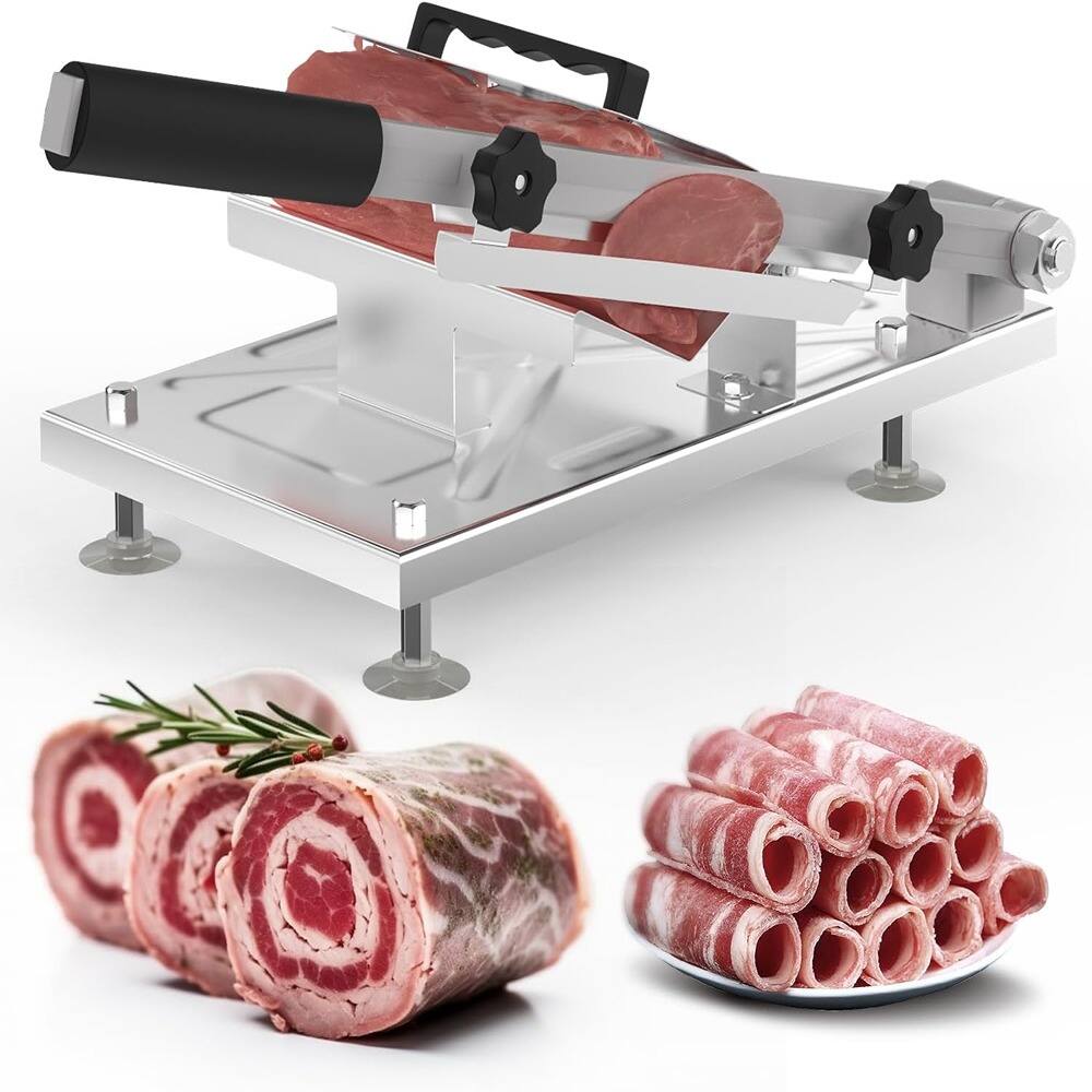 Front. PARKER SLATER - Manual Frozen Meat Slicer – Stainless Steel Cutter for Beef, Pork, Mutton Rolls (Hot Pot, BBQ, Shabu Shabu) - Silver.
