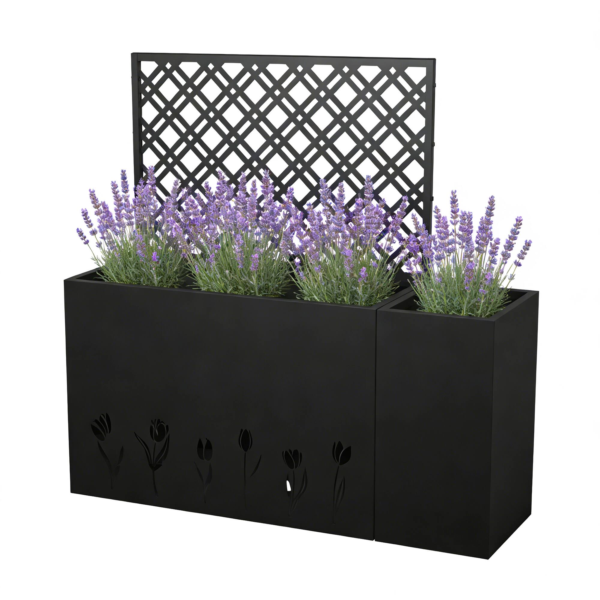 Alt View 4. Loheer - 2-Piece Metal Planter Box with Trellis, 1.97 ft Deep Raised Garden Bed for Indoor Outdoor Use - Black.