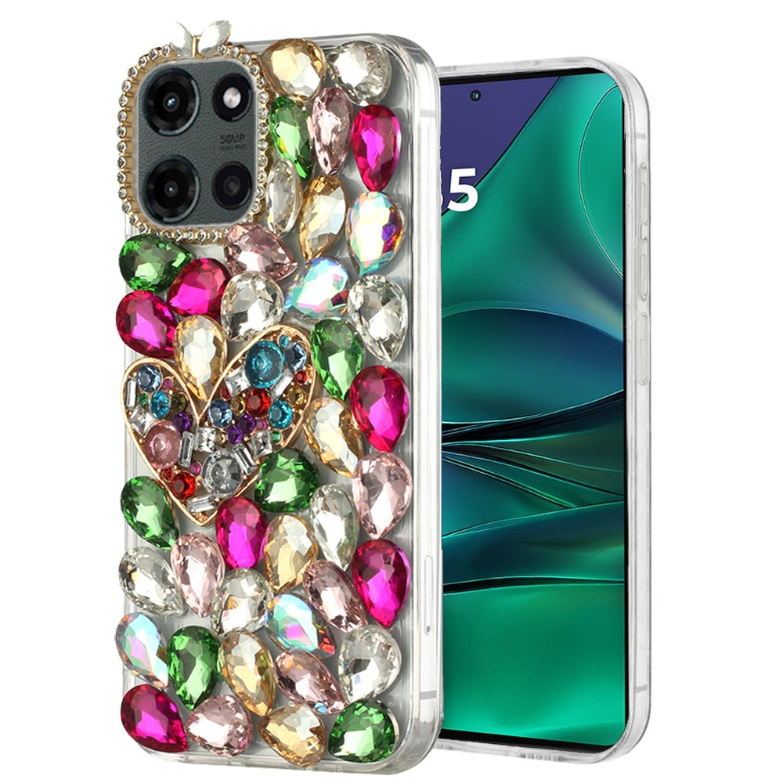 Left. Kitcheniva - Full Diamond Bling With 3D Jewel Case Plus Tempered Glass For Moto G Stylus 2026/2025 Colorful Ornaments - Multicolor.