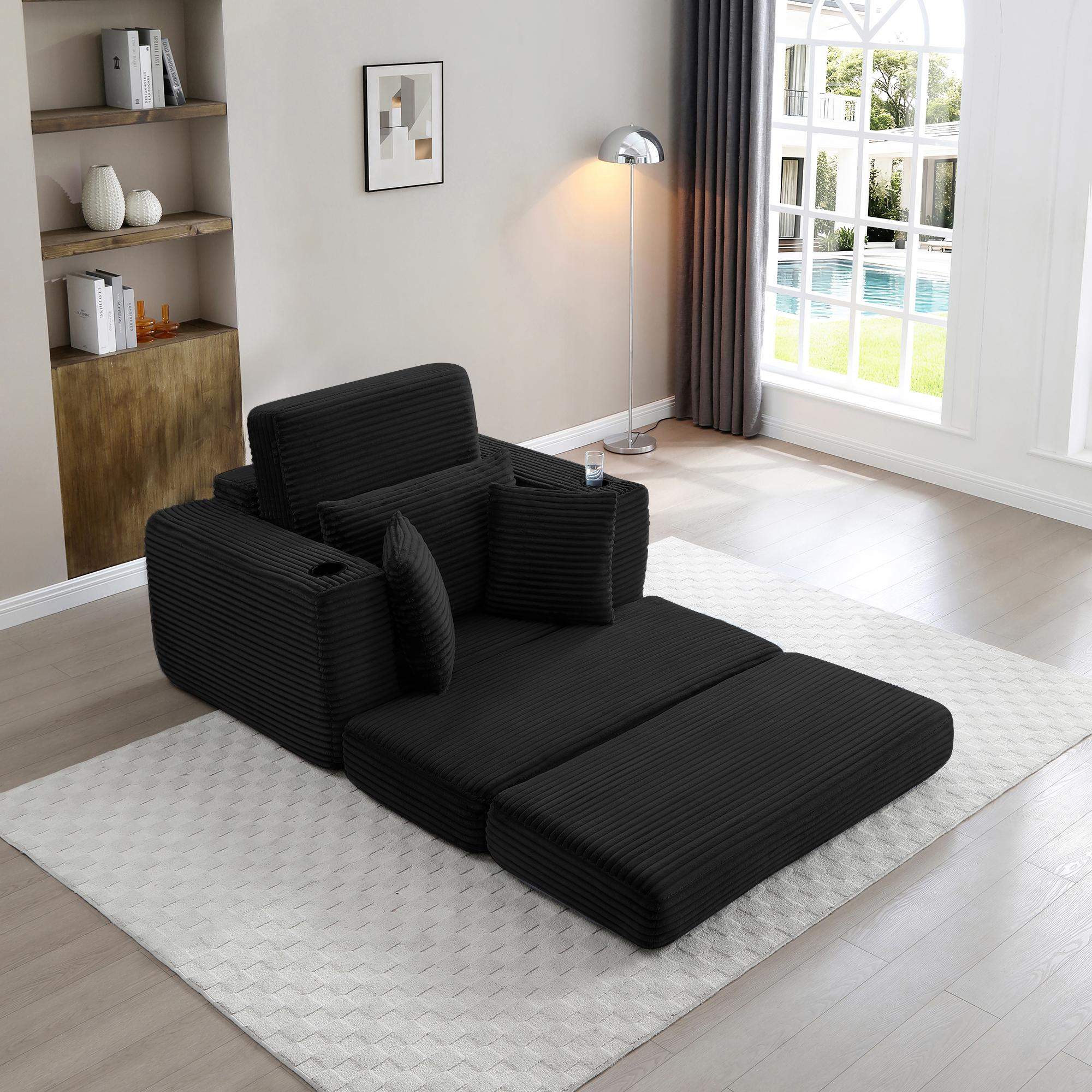 Alt View 1. Roomtec - 52.4 Boneless Chaise Lounge Chair IndoorOversized CloudLike Cozy Comfy Modular 3in1 Sofa Bed for Reading Living Room - Black.