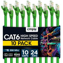 Cmple.com - Cmple - 10 Pack Cat6 Ethernet Cable 5 ft Cat 6 Network Cables, RJ45 Connector 10Gbps, LAN Patch Cord Internet - Green