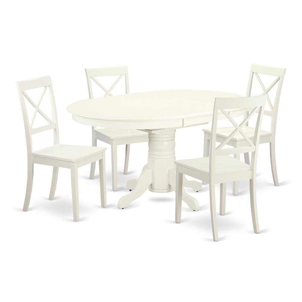 Back. East West Furniture - Dining Room Set Linen White - Brown.