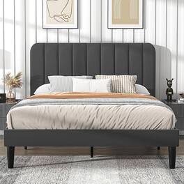 Hivvago - Queen size Upholstered Platform Bed Frame with Headboard - Dark Gray