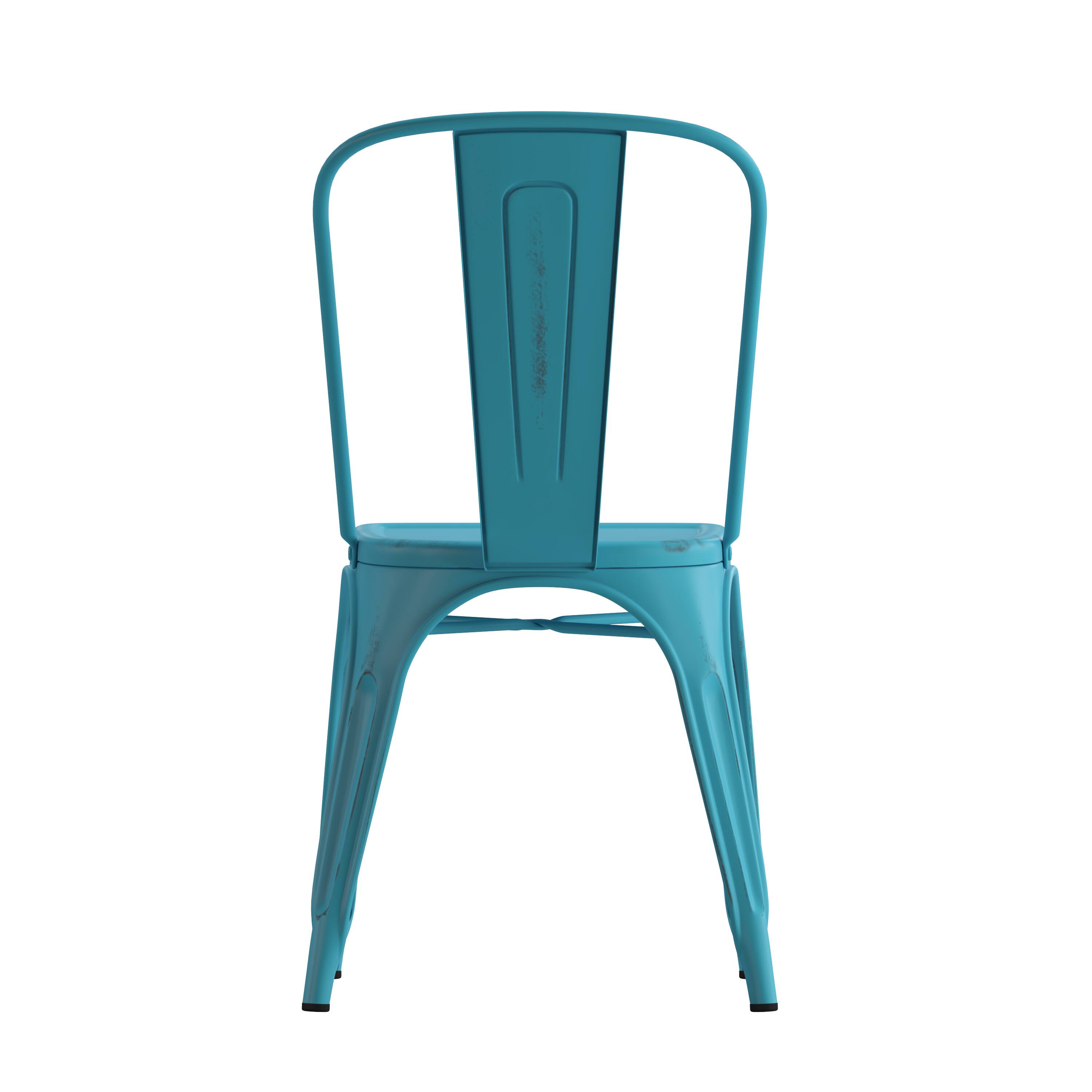 Alt View 8. Emma + Oliver - Commercial Grade 4 Pack Distressed Metal Indoor-Outdoor Stackable Chair - Blue.