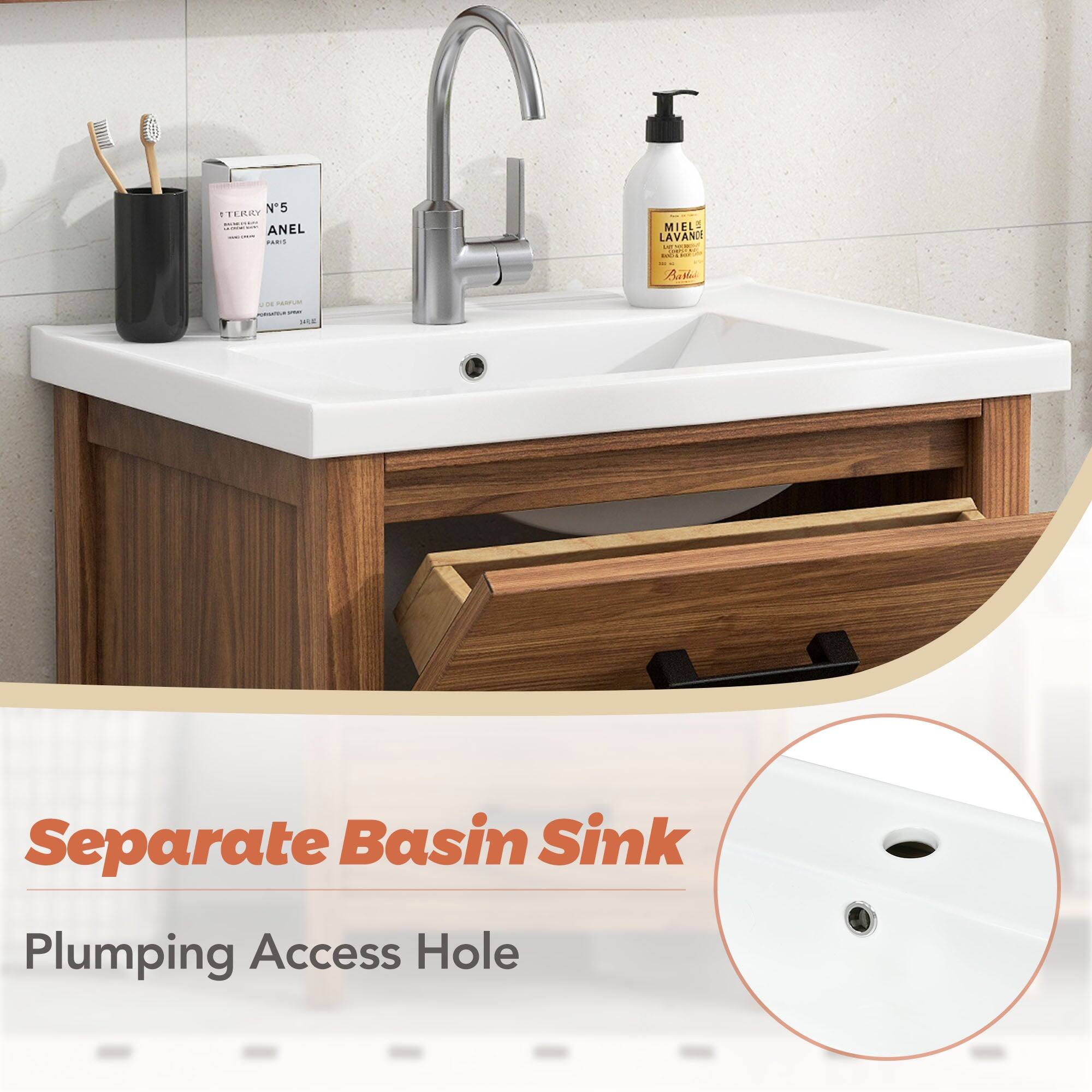 Separate Basin Sink  
Plumbing Access Hole