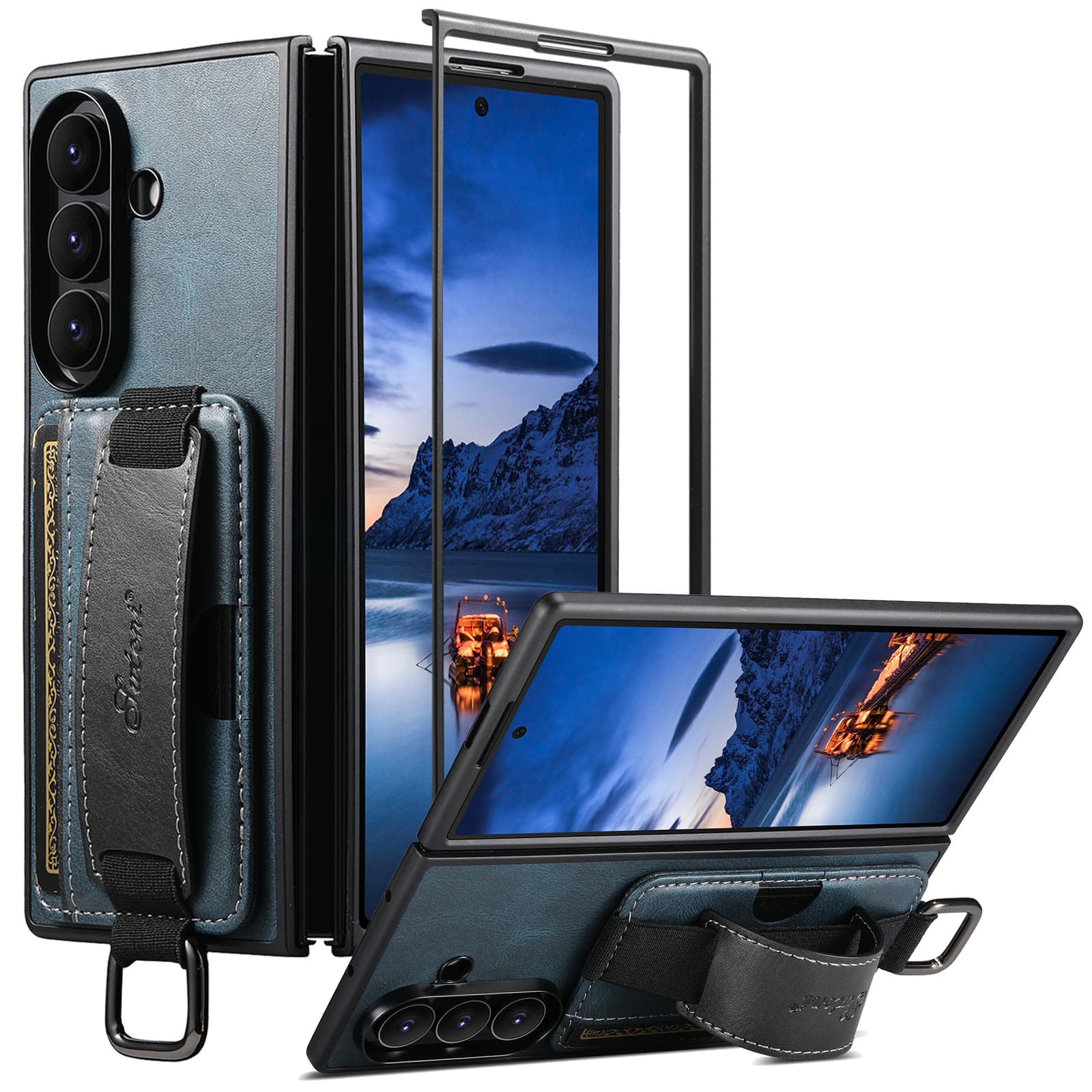 Dteck - Wallet Case for Samsung Galaxy Z Fold 8 Ultra, Oil Wax PU Leather Retro Business Card Holder Wrist Strap Stand Cover - Blue price history on PriceWatchPro