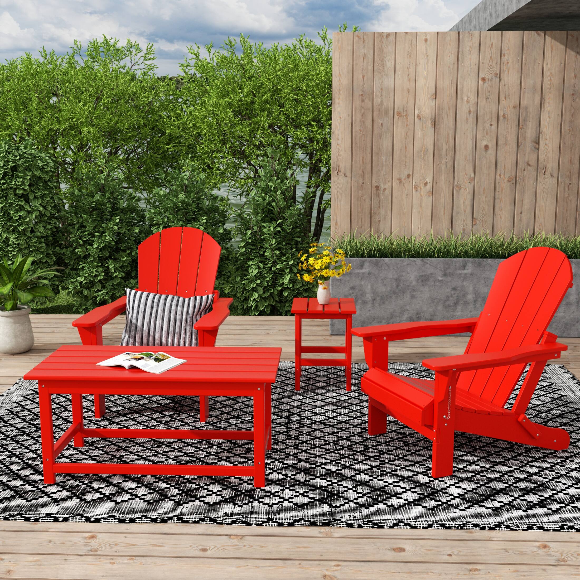 Angle. WestinTrends - WestinTrends Malibu 4-Piece set Outdoor / Patio Poly Adirondack chairs with a Coffee and a side table ( 2 seater ) - Red.