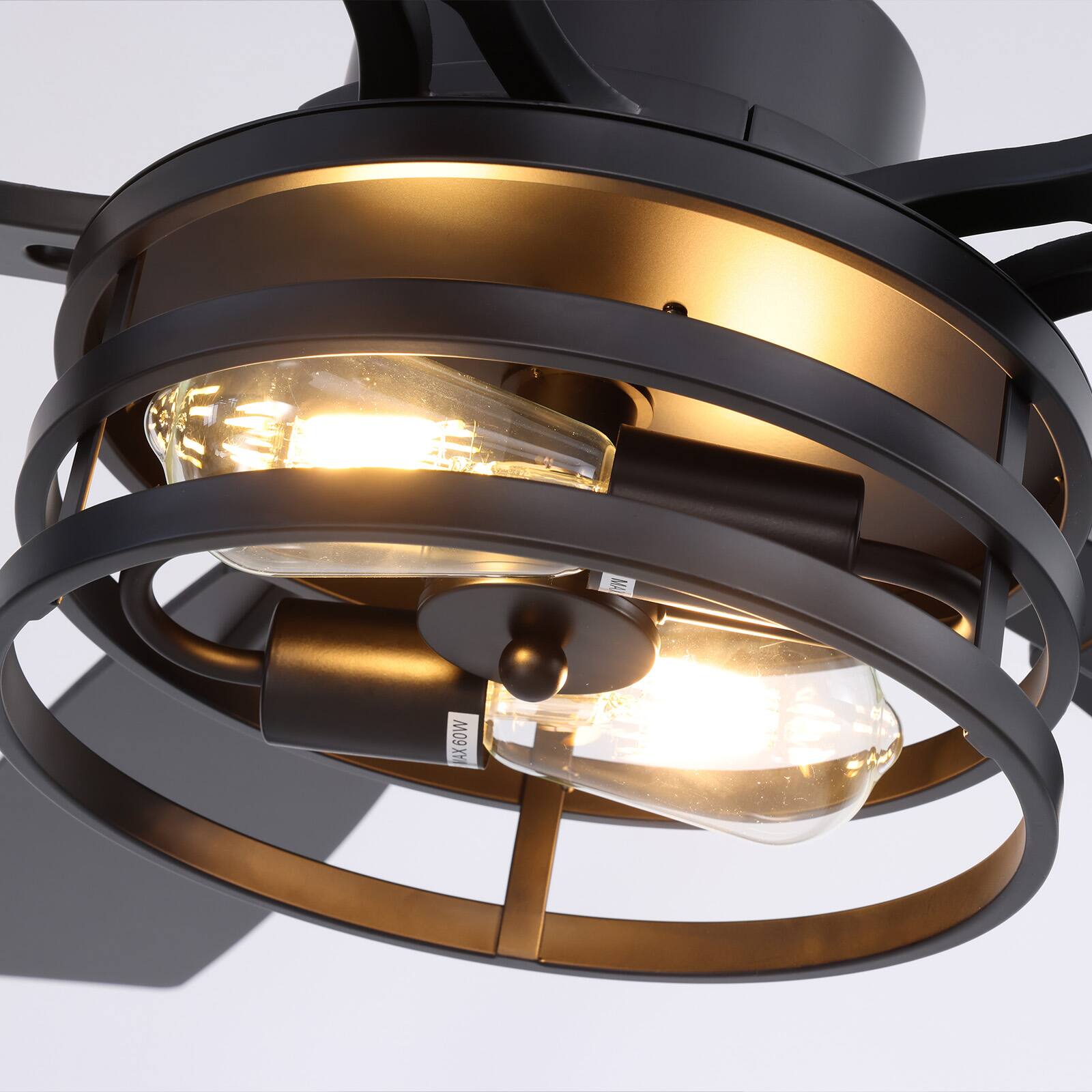 Alt View 6. Siljoy - 52 Inch Black Caged Farmhouse Ceiling Fan with Lights & Remote for Bedroom, Living Room & Patio Indoor/Outdoor - Black.