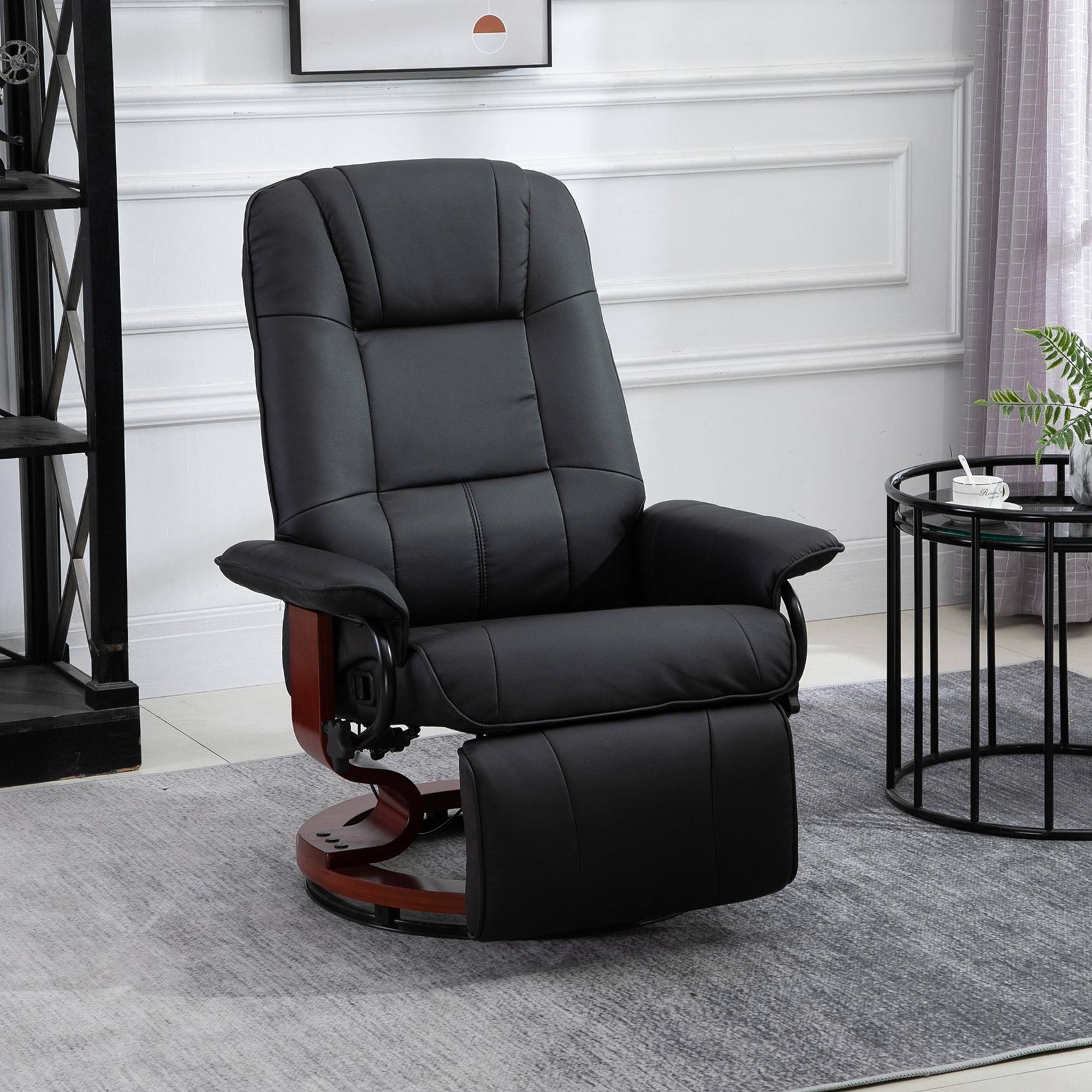 Alt View 1. Homcom - Faux Leather Swivel Recliner Lounge Chair - Manual Adjustable with Footrest & Wood Base for Living Room​ - Black.