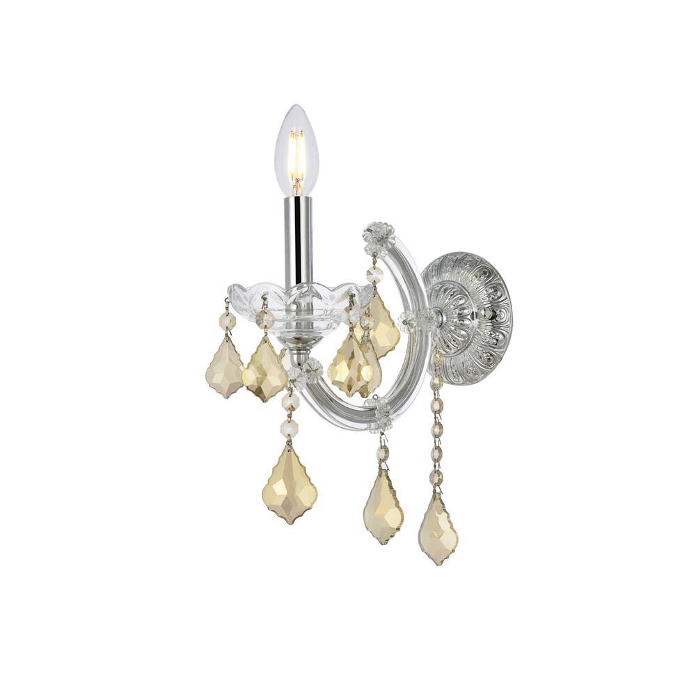 Angle. Elegant Lighting - Maria Theresa 1 light Chrome Wall Sconce Golden Teak (Smoky) Royal Cut Crystal - Chrome.