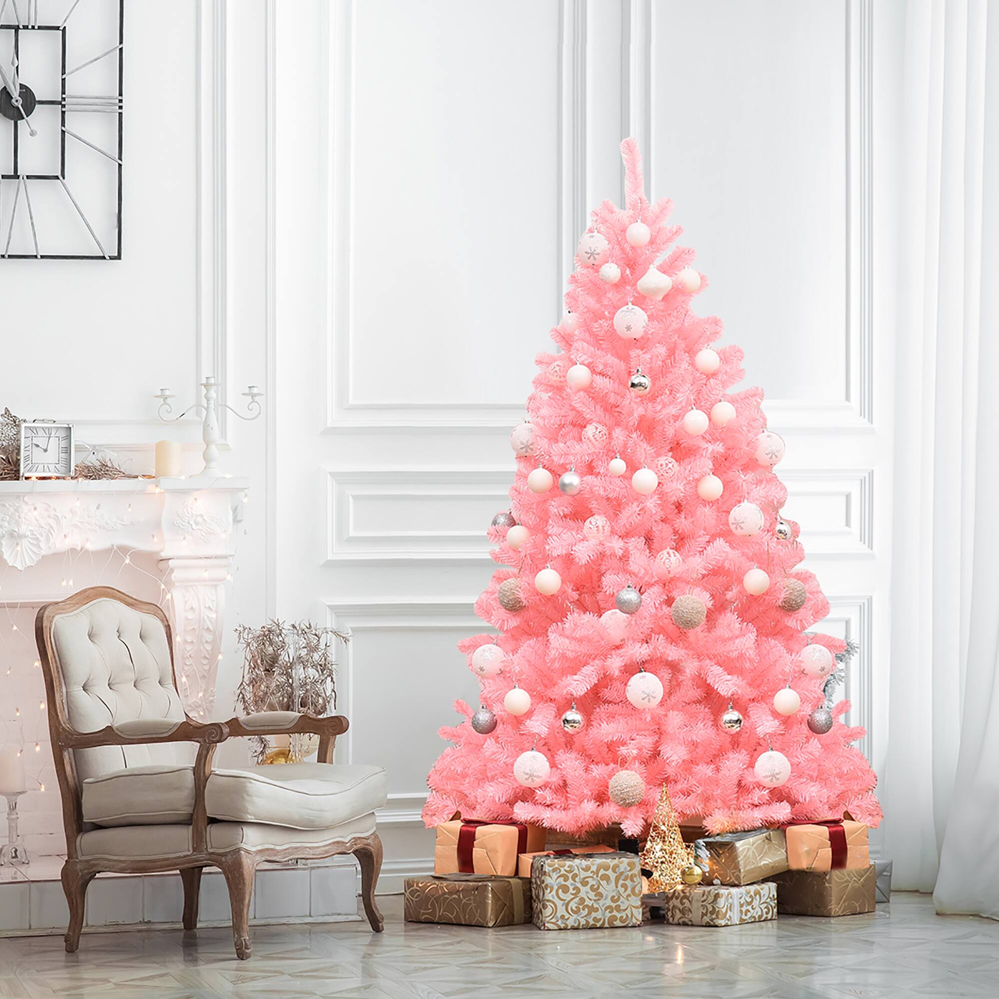 Alt View 11. Costway - 6Ft Hinged Artificial Christmas Tree Full Fir Tree New PVC with Metal Stand - Pink.