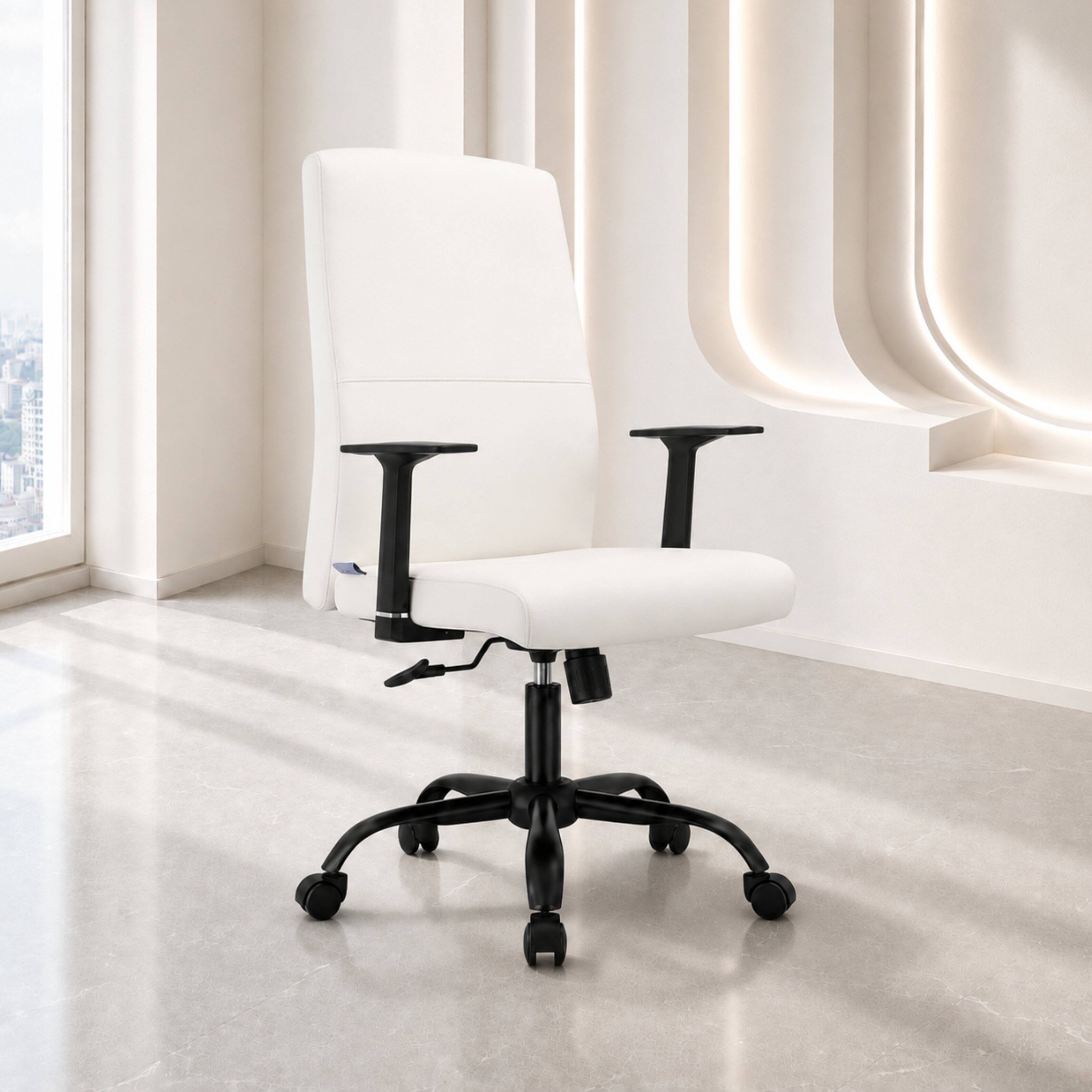 Alt View 8. LeisureMod - Evander Ergonomic Leather Office Chair, Aluminum Frame, Adjustable Height, Swivel Desk Chair for Home Office Workspace - White.