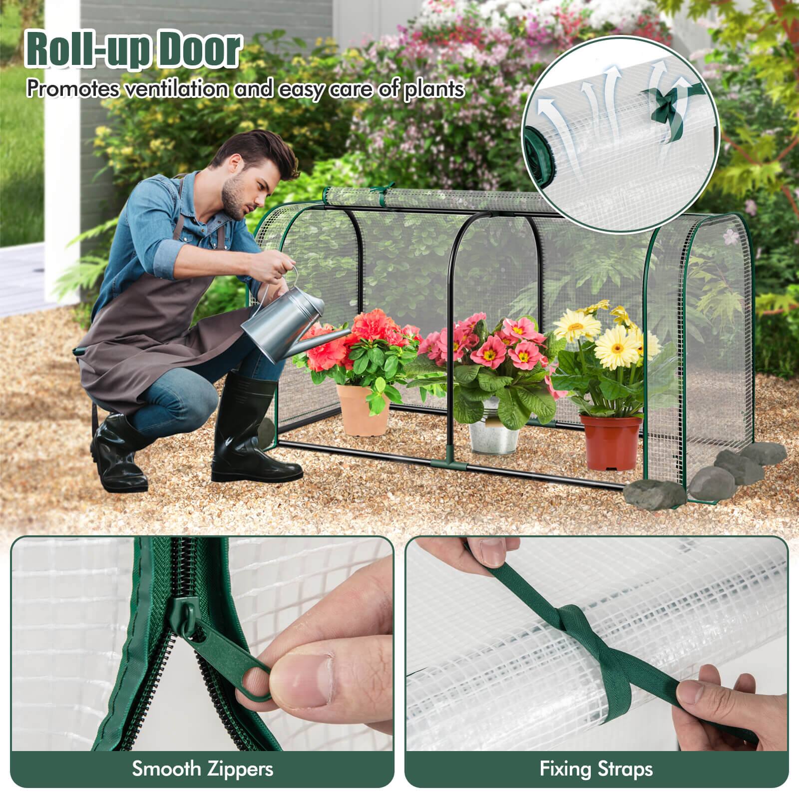 Roll-up Door  
Promotes ventilation and easy care of plants  

Smooth Zippers  
Fixing Straps