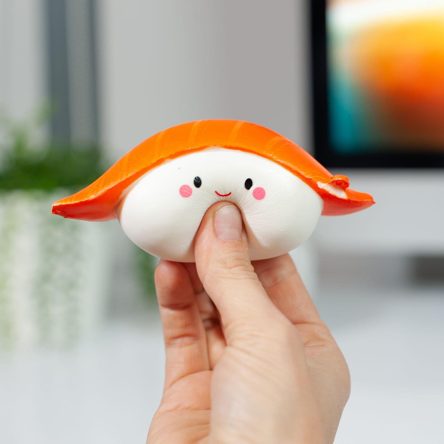 Alt View 4. Toynk - Smiling Salmon Nigiri Sushi Scented Squishy Foam Toy | Japanese Anime Collection - Orange.