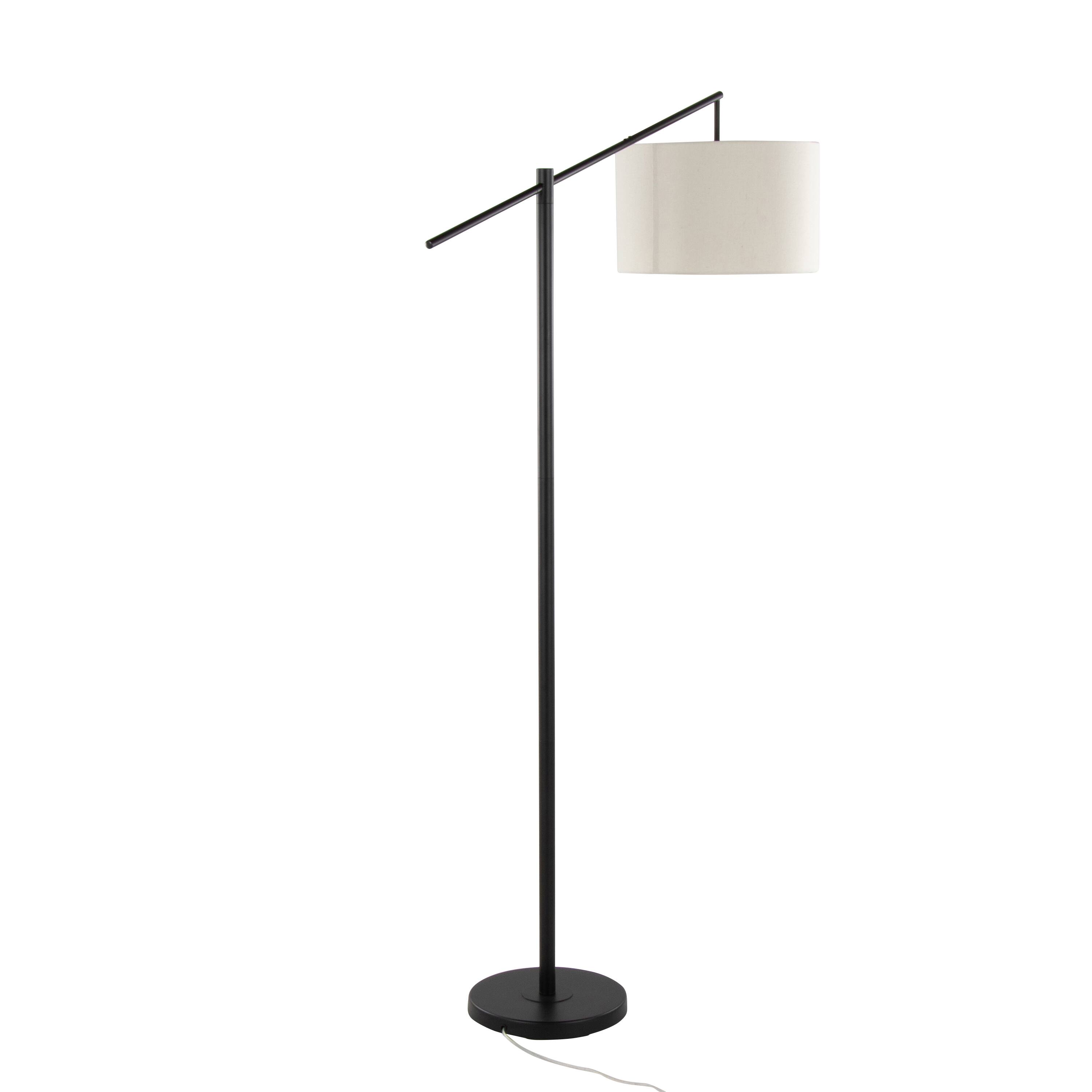 Left. Loheer - Loheer 69 Inch Contemporary Metal Floor Lamp Matte Black Tall Standing Light with Natural Linen Shade for Living Room - Black.