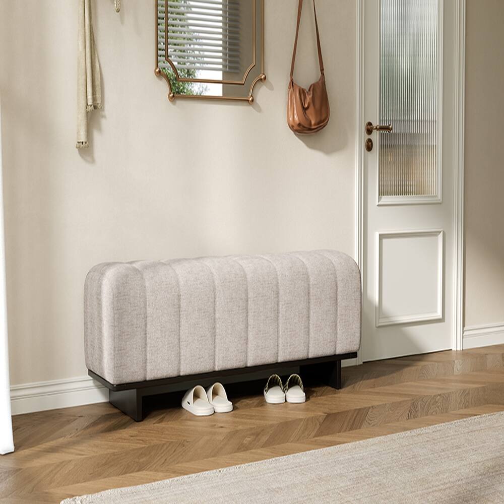 Alt View 2. Ropilly - Ropilly Modern Indoor Dining Bench, Oatmeal Chenille Fabric, Rubber Wood Legs, Upholstered Entryway Seating - Oatmeal.