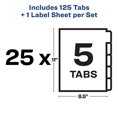 Includes 125 Tabs + 1 Label Sheet per Set  
25 x 11"  
5 Tabs  
8.5"