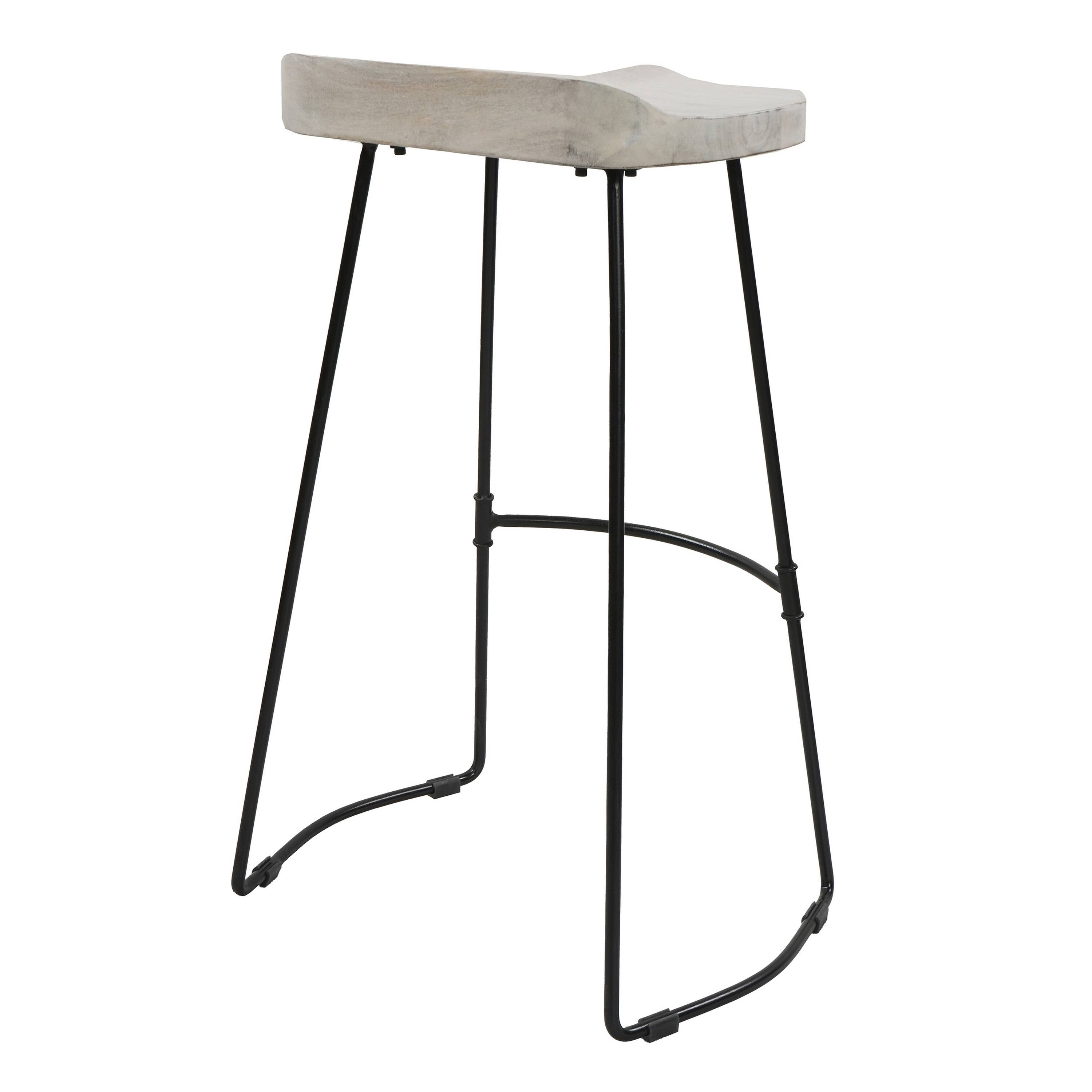 Alt View 2. Manhattan Lane - Tiva 30 Inch Handcrafted Backless Barstool, Whitewashed Mango Wood Saddle Seat, Black Metal Base - White, Black.