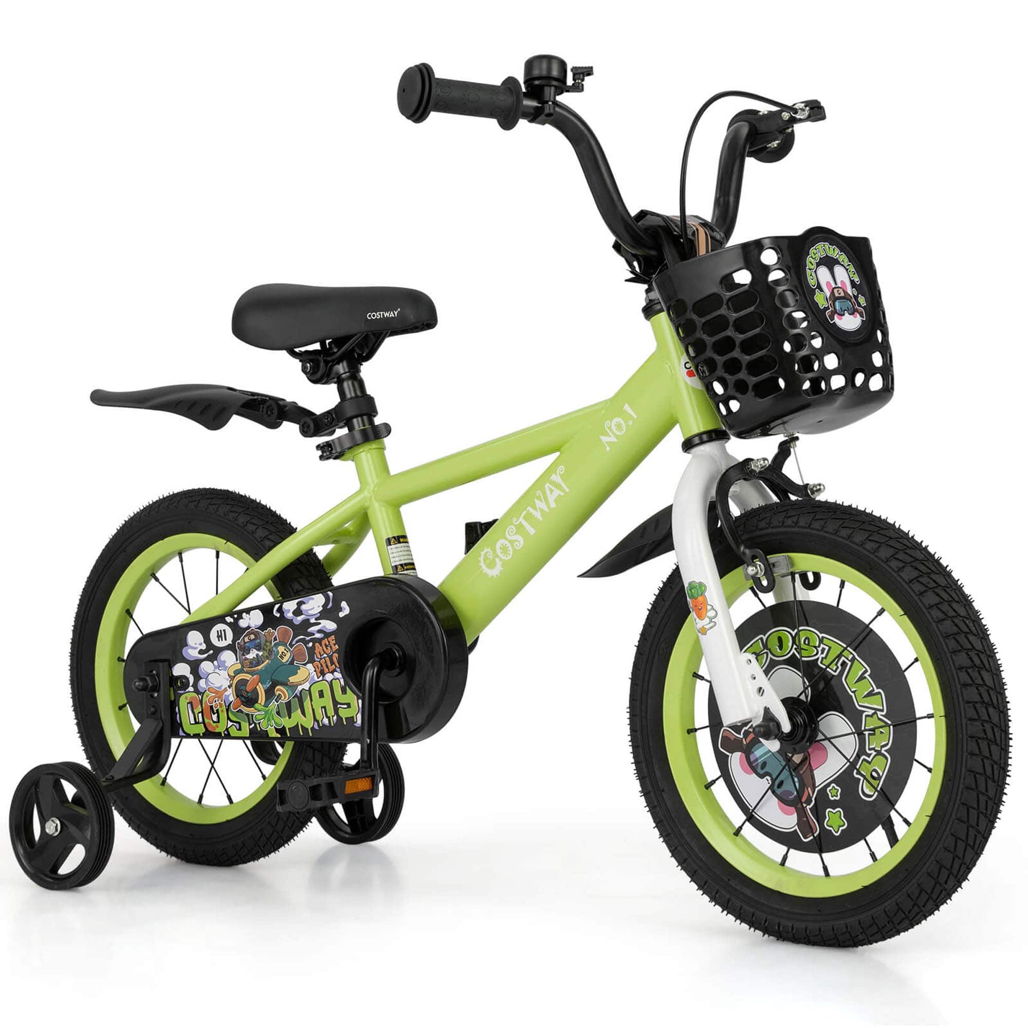 Costway - 14" Kid's Bike for 3-5 with Height-Adjustable Handlebar & Saddle Handbrake - Green