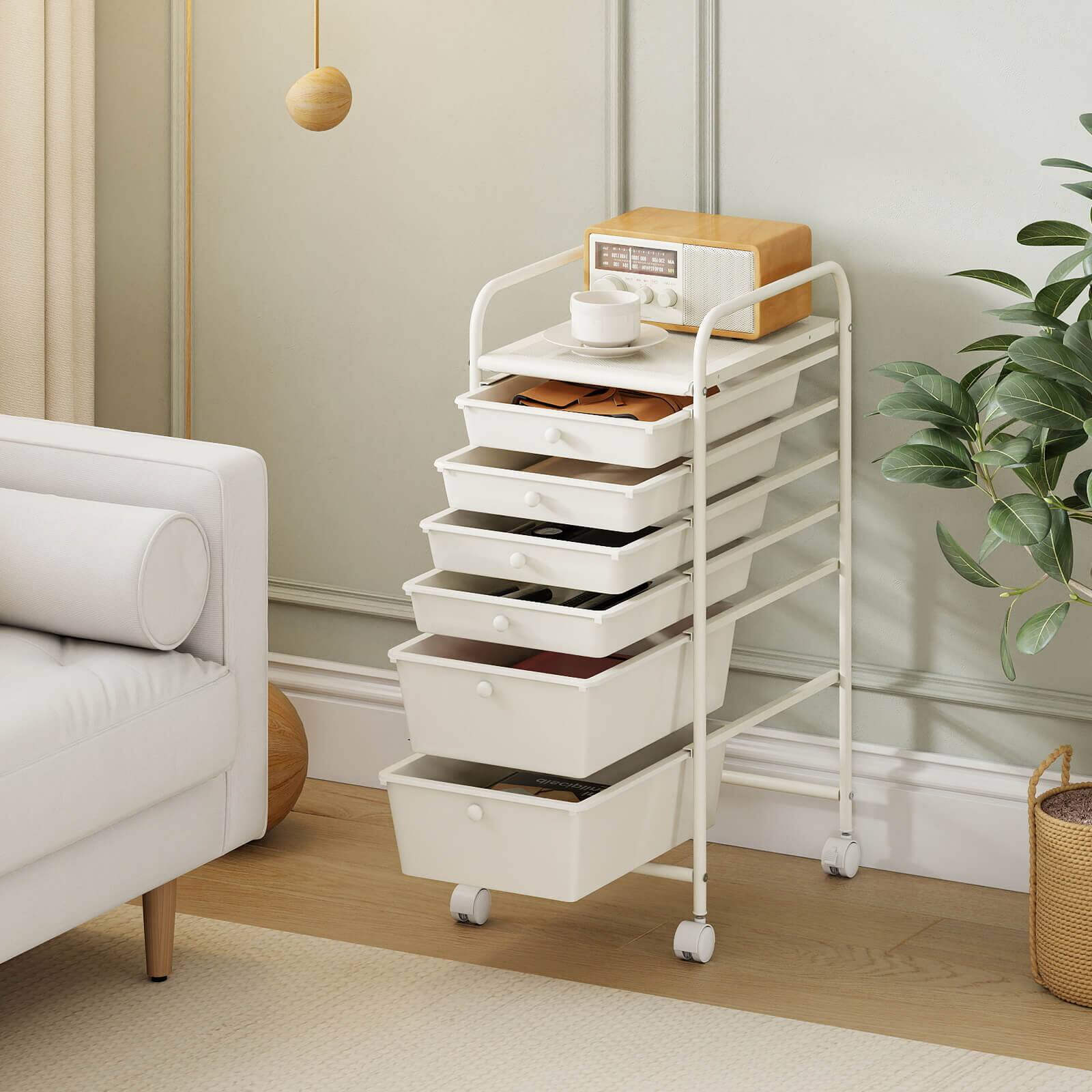 Alt View 1. Costway - Costway 6 Drawer Rolling Storage Cart Scrapbook Paper Office Organizer Macaron - White.