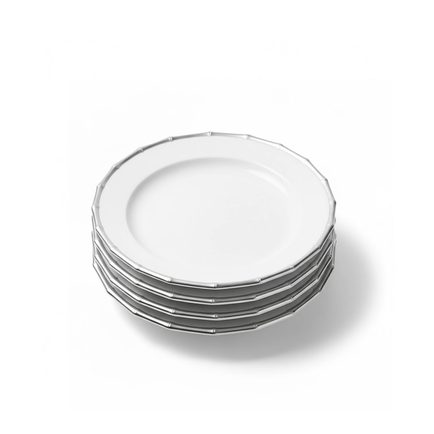 Angle. American Atelier - Bamboo White & Silver Plated Set of 4 Charger Plates 13"D - Silver.