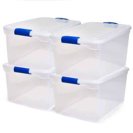 Homz - 66-Quart Plastic Stackable Storage Containers w/ Latch Lid, 4 Pack - Clear