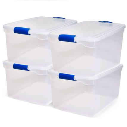 Front. Homz - Homz 66-Quart Clear Plastic Stackable Storage Containers w/ Latch Lid, 4 Pack - Clear.
