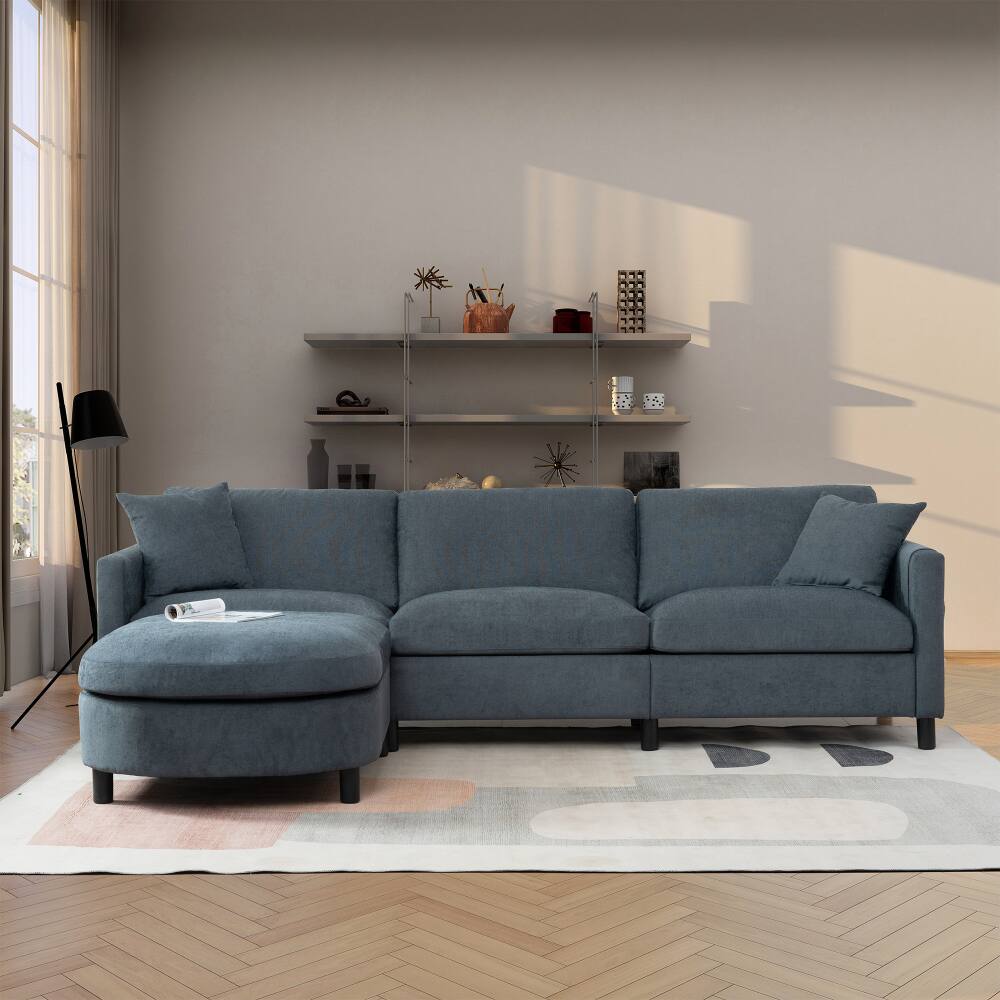 Left. JUJABU - 107.87 in. Gray Sectional Sofa Couch 3 Seater with Ottoman and Cushion - Gray.