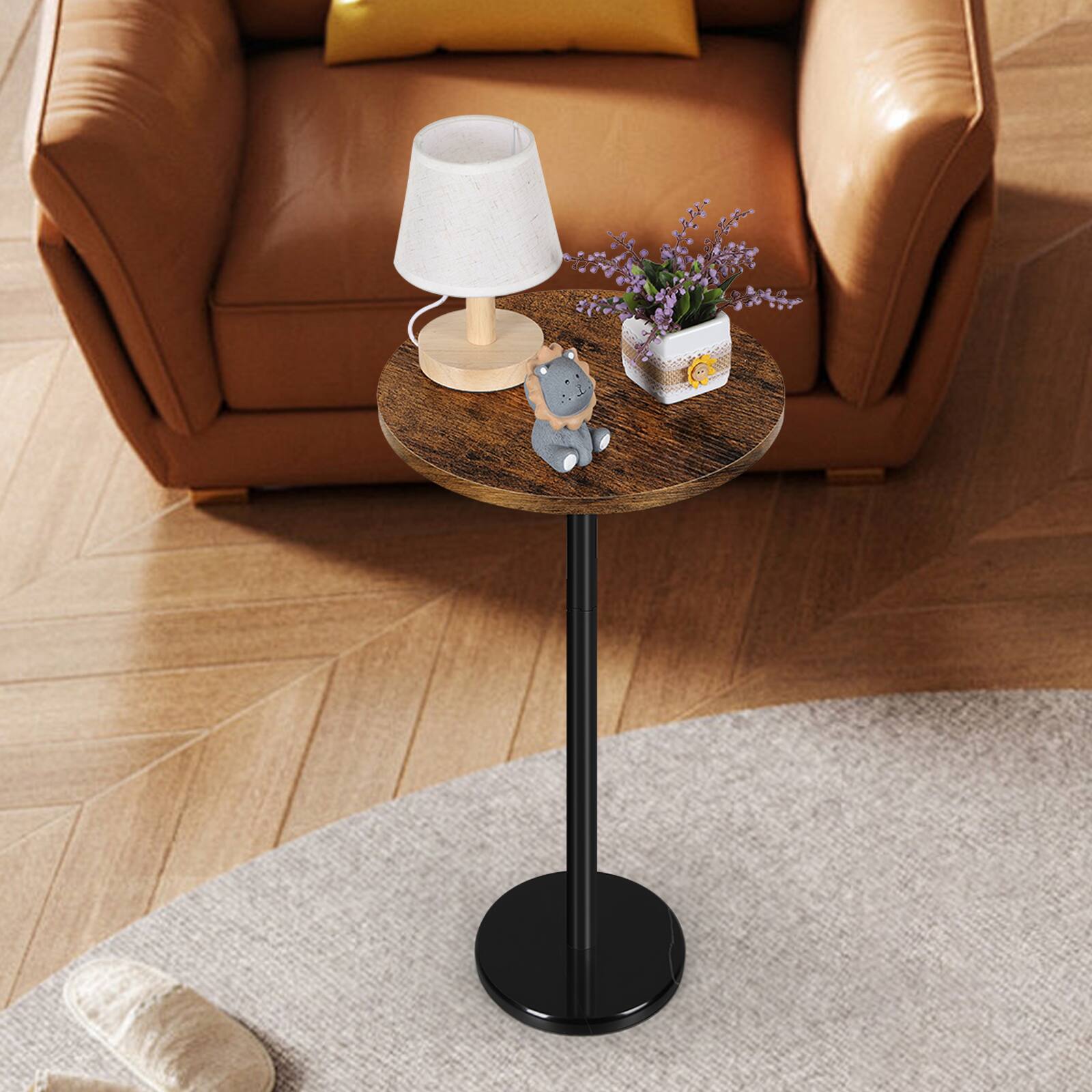 Oumilen Round Bar Table with Rustic Wood Top & Black Marble Base, 32cm ...