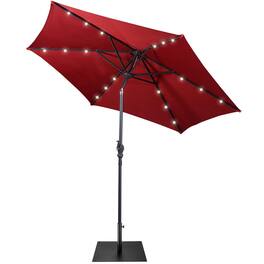 Gymax - 9 Ft Patio Table Market Umbrella w/ 18 Solar LED Lights & Heavy-duty Base - Wine