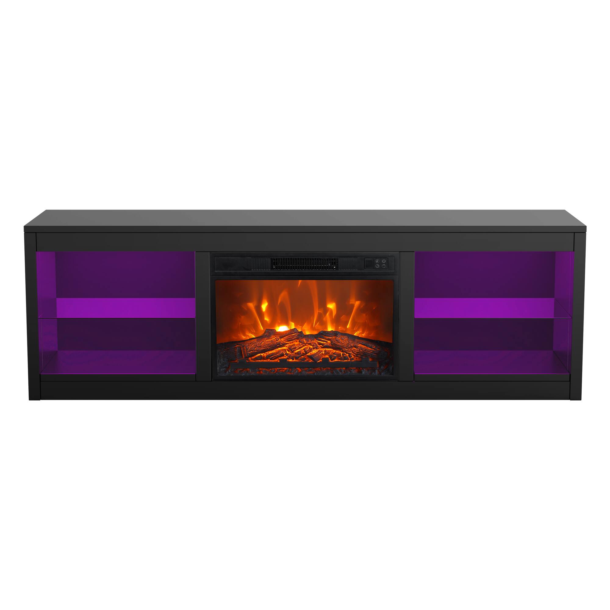Alt View 9. Ihomeadore - 66" TV Stand with 24" Insert Electric Fireplace and Open Storage Shelves Media Console for TVs up to 75" - Black.